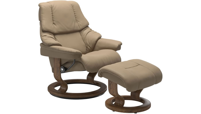 Stressless Reno with Classic Base and Stool in Paloma Funghi Leather